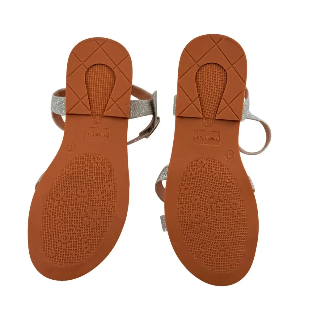 Girls Size 3 Elva Sandals Silver Glitter Strappy Buckle‎ Sparkle Shimmer Flat